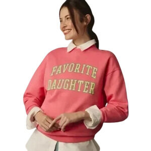 FAVORITE DAUGHTER Collegiate Sweatshirt Neon Pink Crew Neck Women's Medium